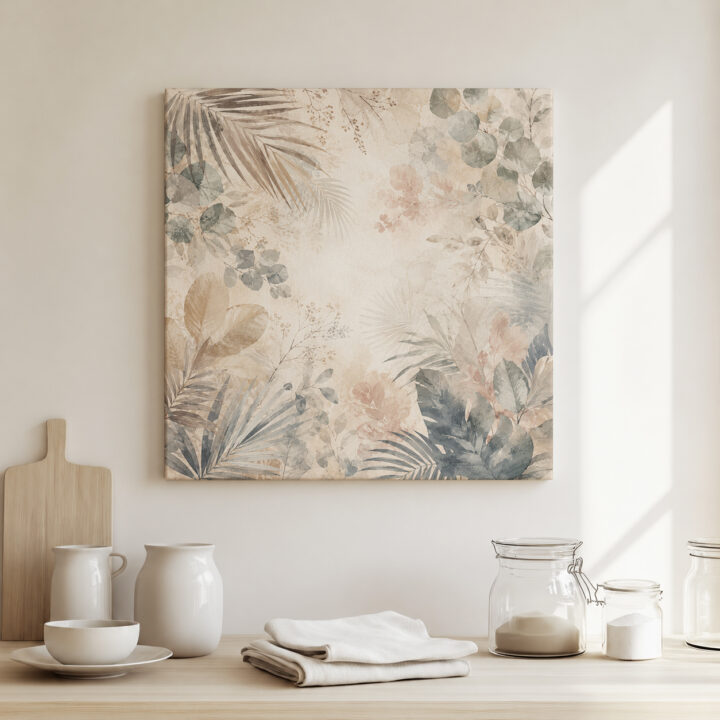Leinwandbild Botanische Blätter auf Beige