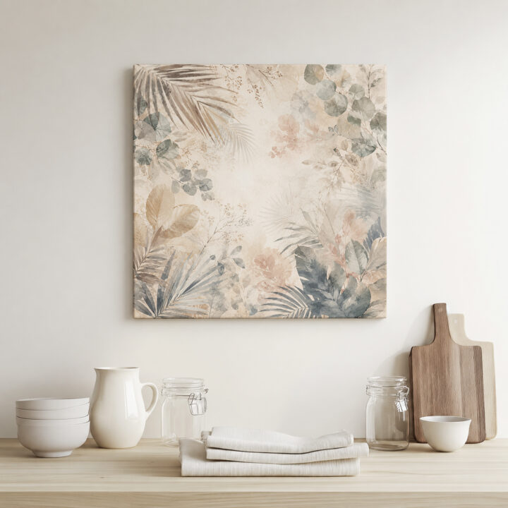 Leinwandbild Botanische Blätter auf Beige