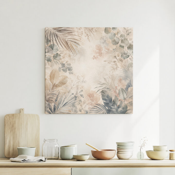 Leinwandbild Botanische Blätter auf Beige