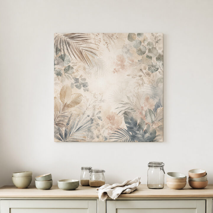 Leinwandbild Botanische Blätter auf Beige