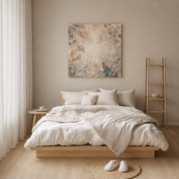 Leinwandbild Botanische Blätter auf Beige