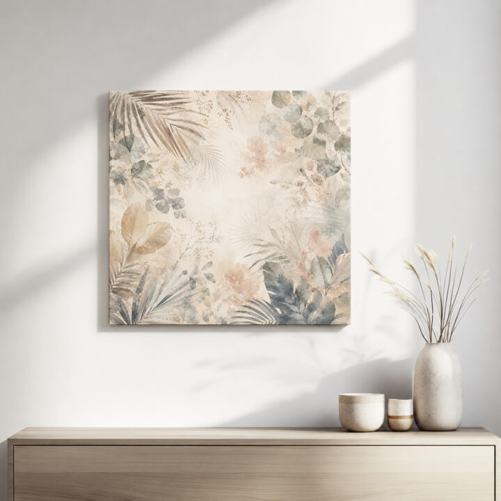 Leinwandbild Botanische Blätter auf Beige