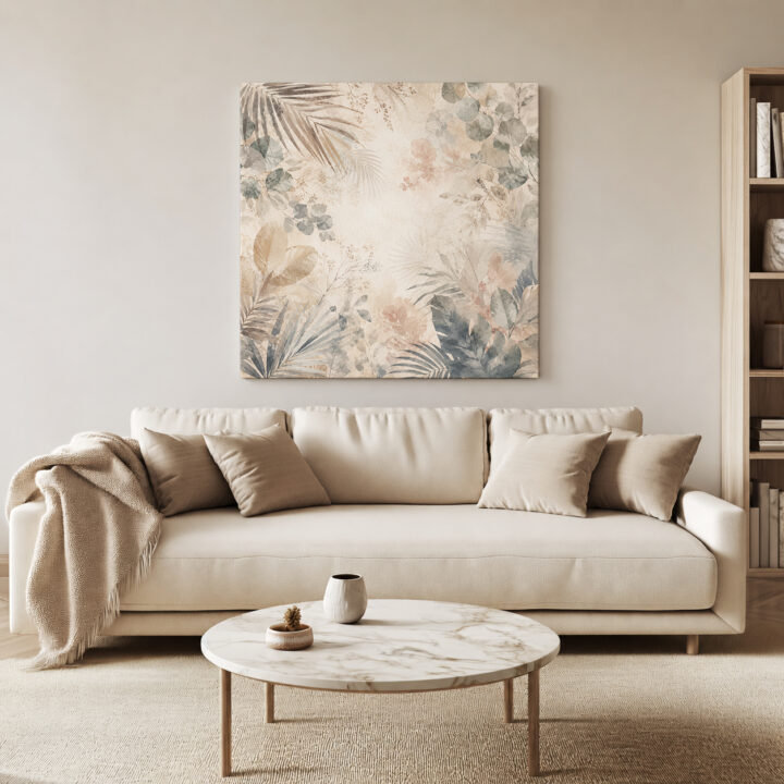 Leinwandbild Botanische Blätter auf Beige