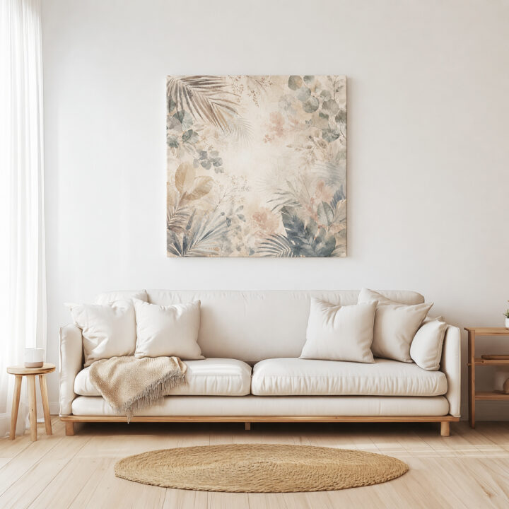Leinwandbild Botanische Blätter auf Beige