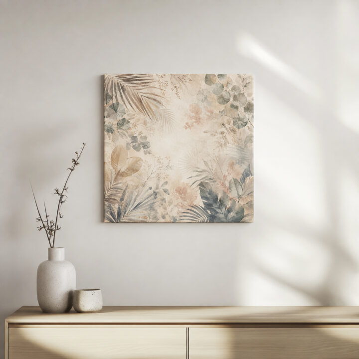 Leinwandbild Botanische Blätter auf Beige