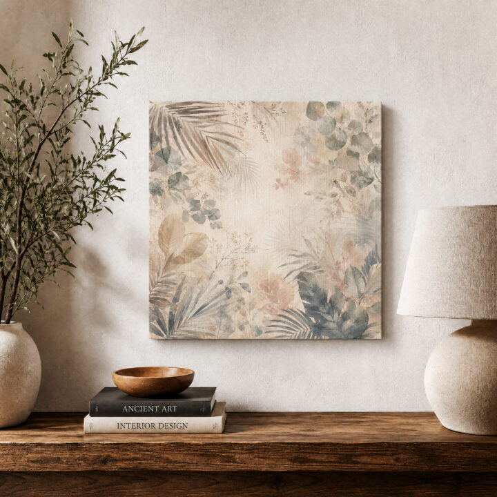 Leinwandbild Botanische Blätter auf Beige