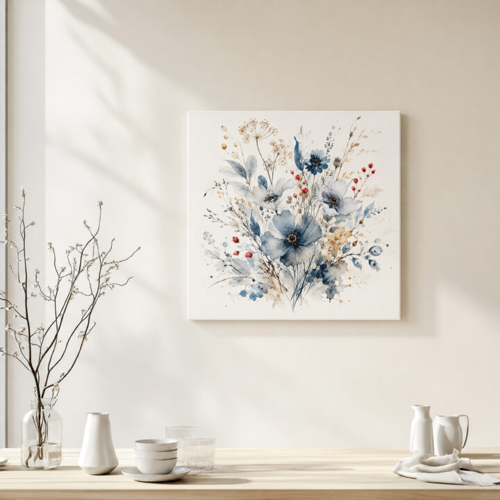 Leinwandbild Wildblumen in Indigo