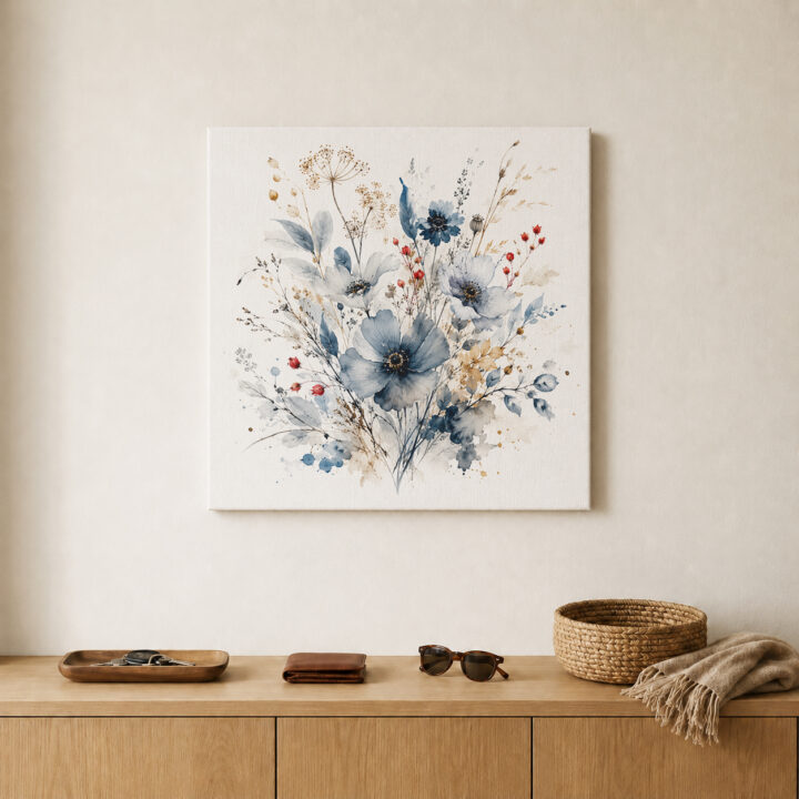 Leinwandbild Wildblumen in Indigo