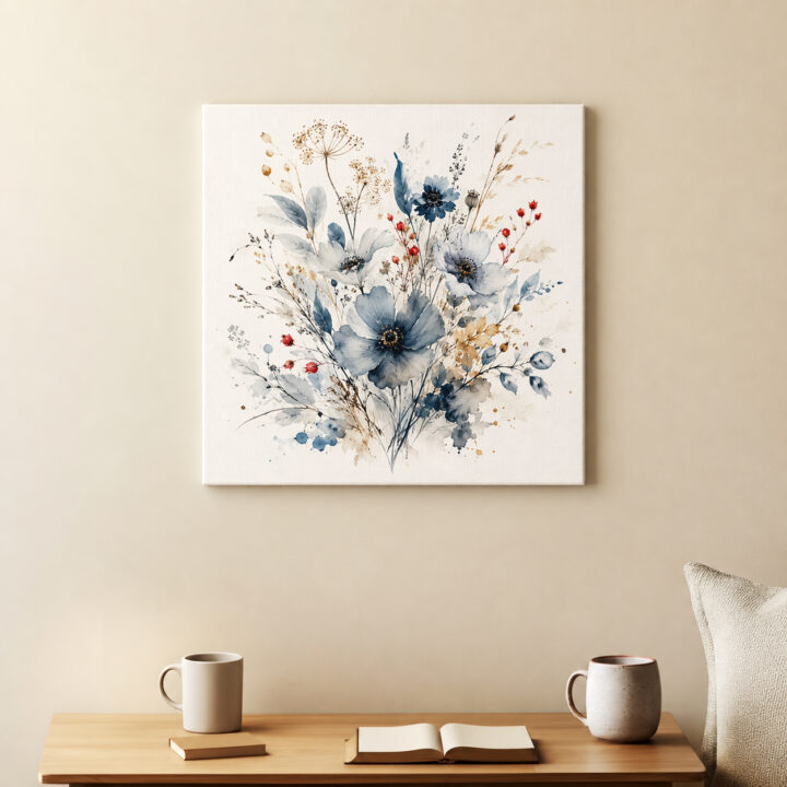 Leinwandbild Wildblumen in Indigo