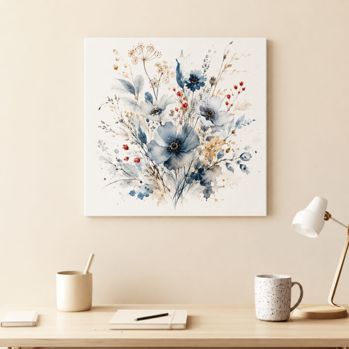 Leinwandbild Wildblumen in Indigo
