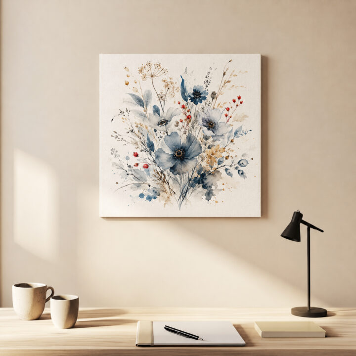 Leinwandbild Wildblumen in Indigo