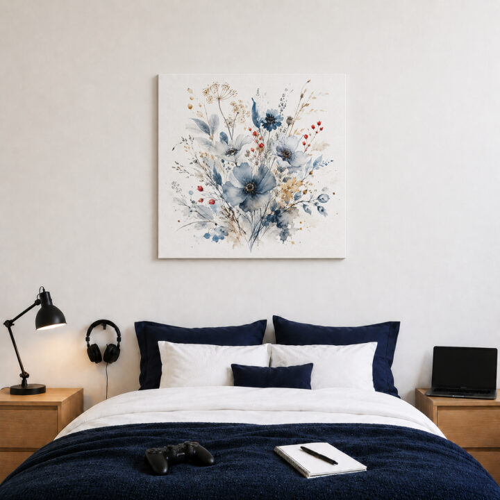 Leinwandbild Wildblumen in Indigo