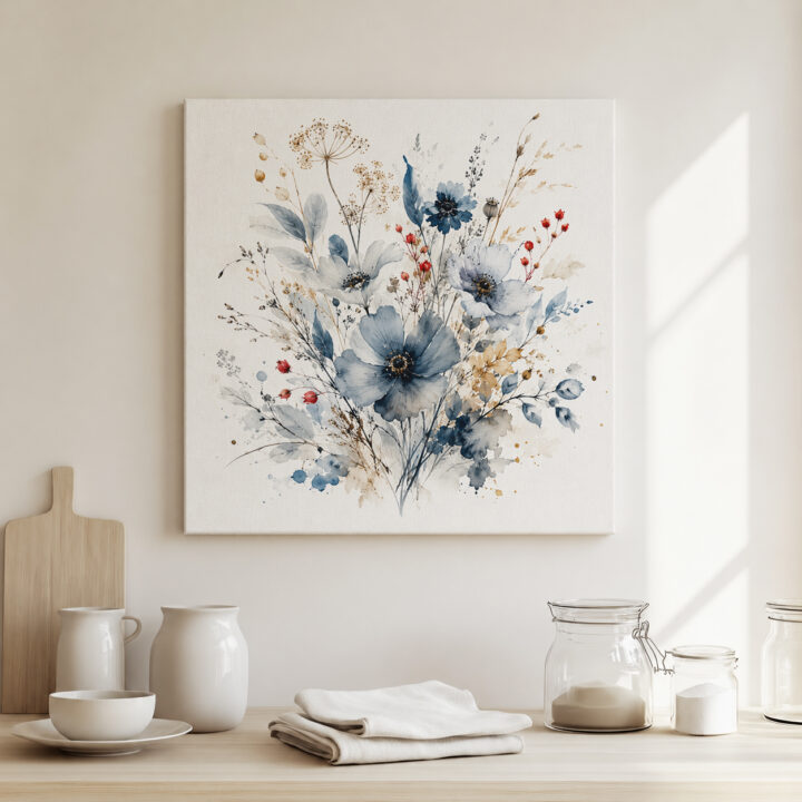 Leinwandbild Wildblumen in Indigo