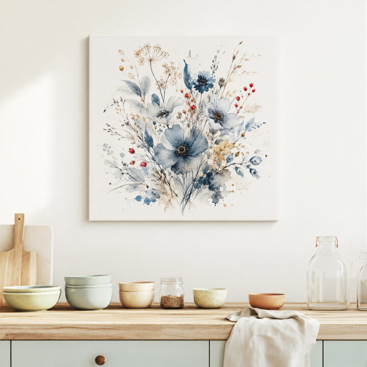 Leinwandbild Wildblumen in Indigo