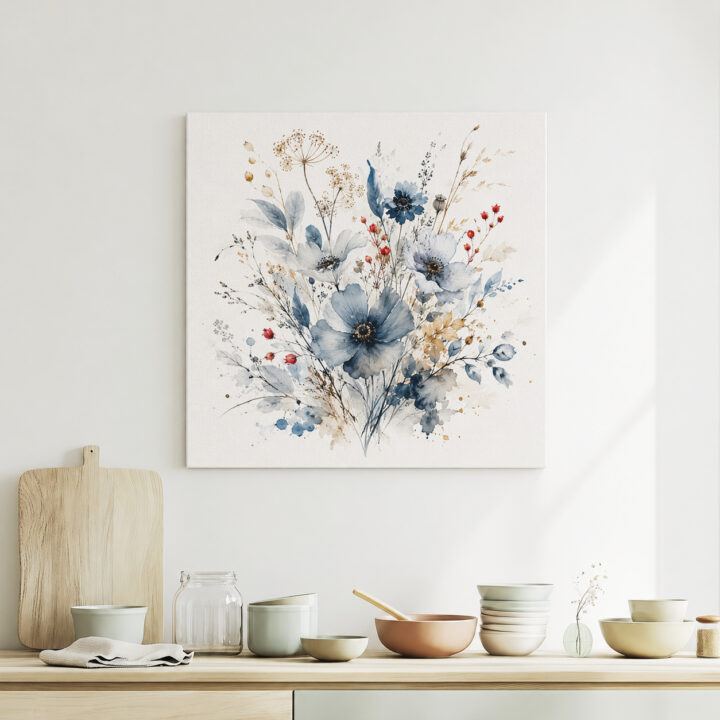 Leinwandbild Wildblumen in Indigo