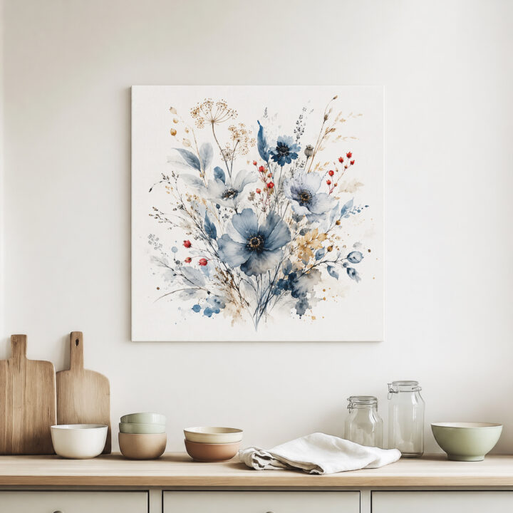 Leinwandbild Wildblumen in Indigo