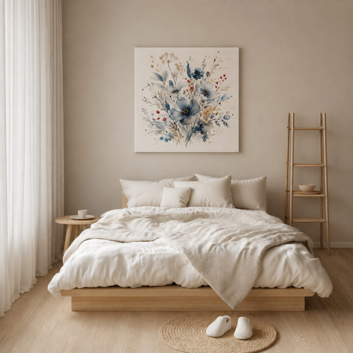 Leinwandbild Wildblumen in Indigo