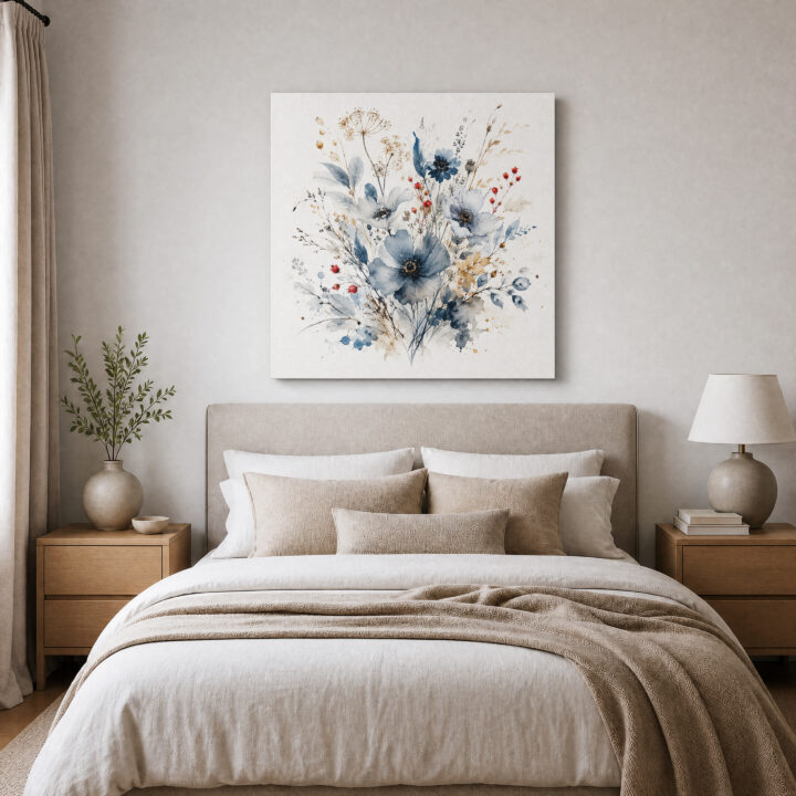 Leinwandbild Wildblumen in Indigo