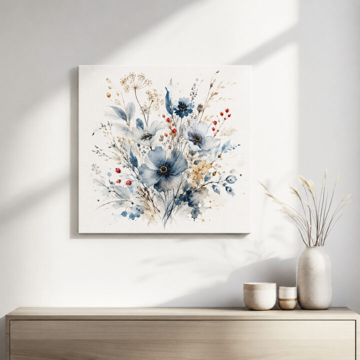 Leinwandbild Wildblumen in Indigo