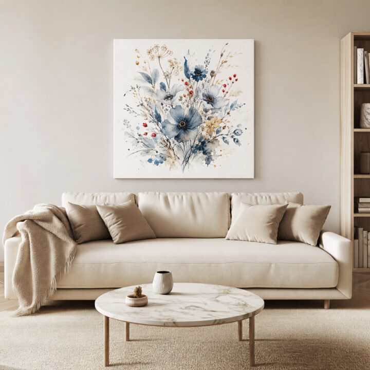 Leinwandbild Wildblumen in Indigo