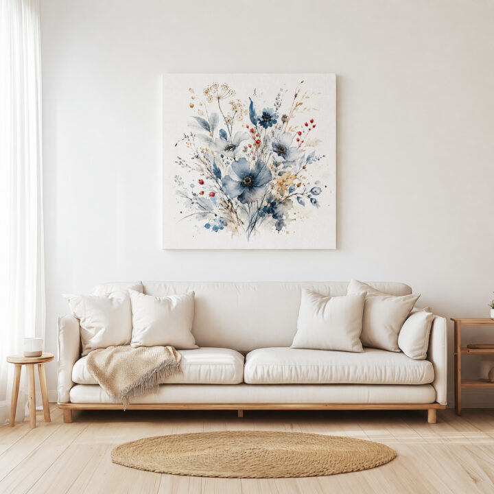 Leinwandbild Wildblumen in Indigo