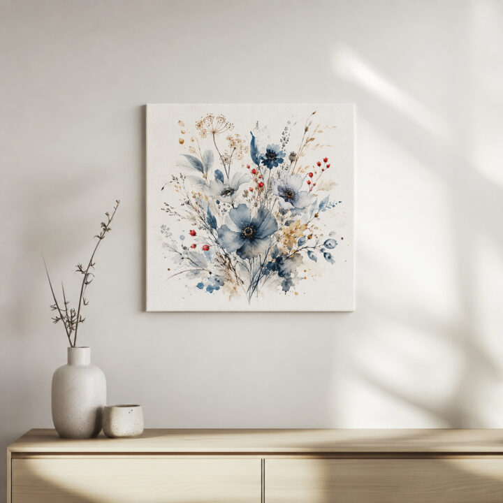 Leinwandbild Wildblumen in Indigo