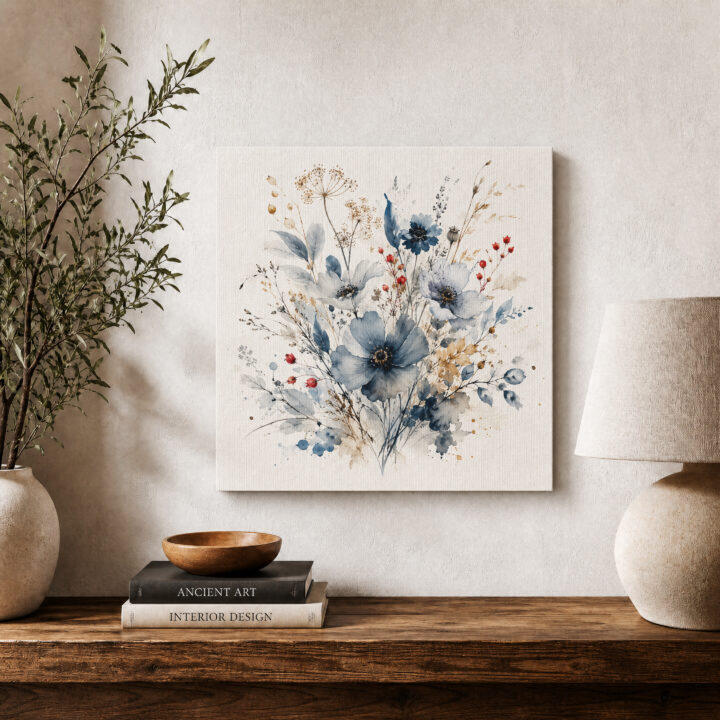 Leinwandbild Wildblumen in Indigo