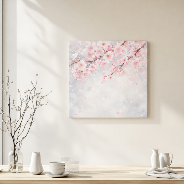 Leinwandbild Rosa Kirschblüten im Nebel