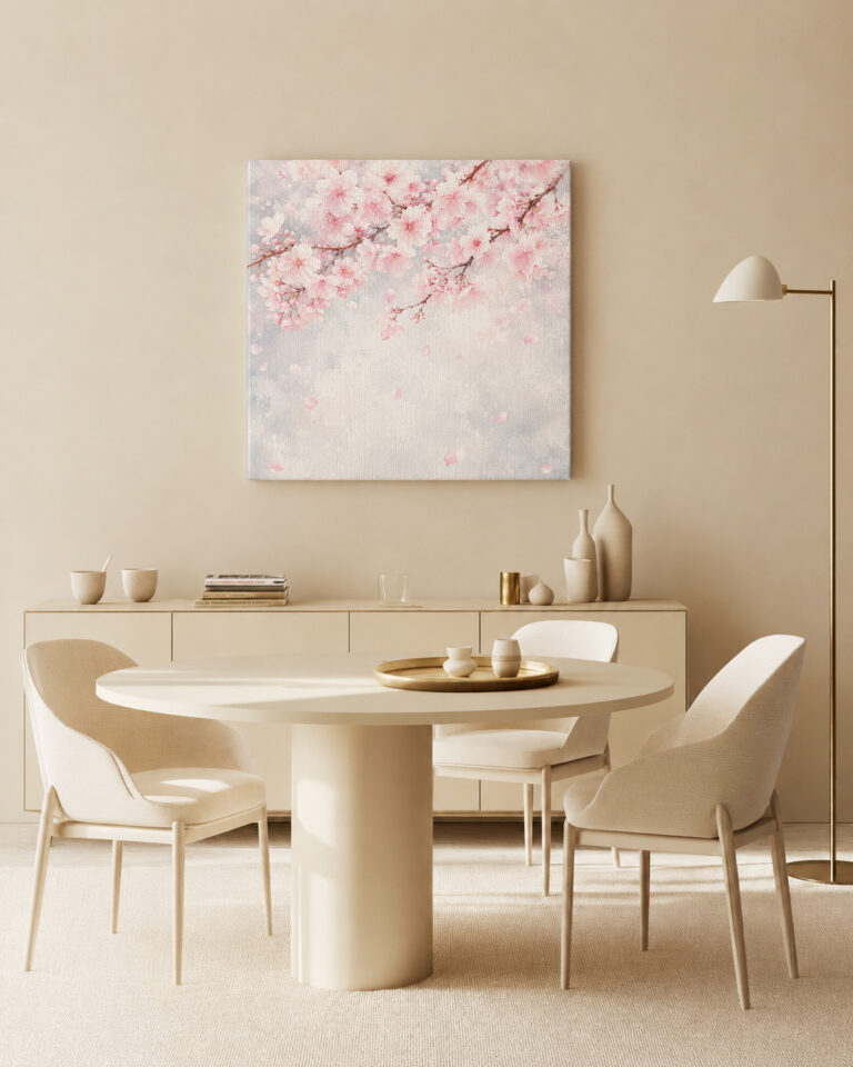 Leinwandbild Rosa Kirschblüten im Nebel