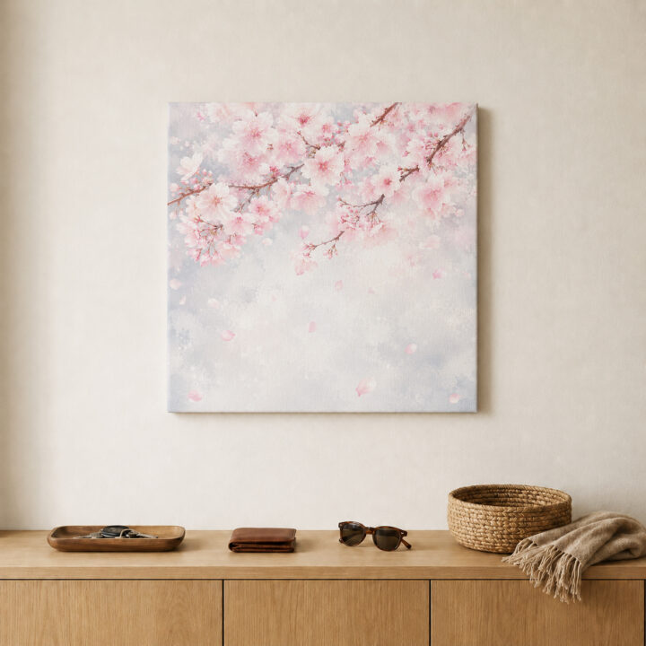 Leinwandbild Rosa Kirschblüten im Nebel