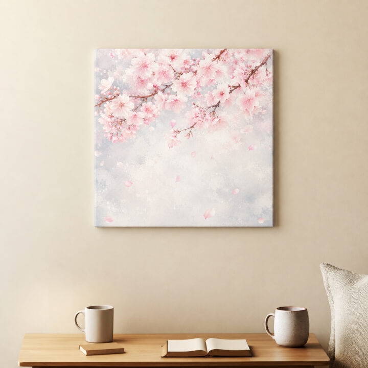 Leinwandbild Rosa Kirschblüten im Nebel