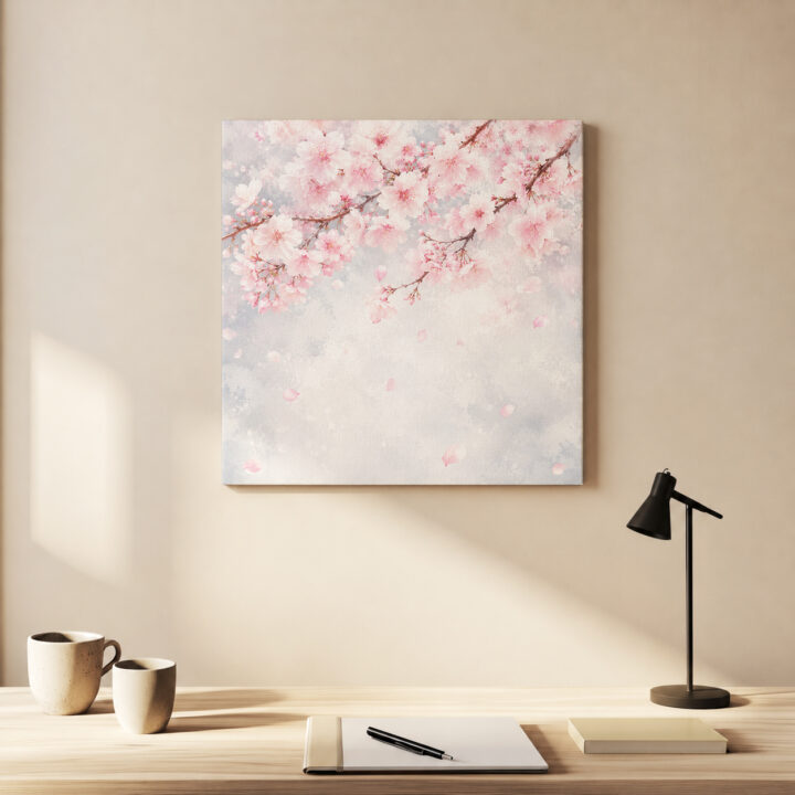 Leinwandbild Rosa Kirschblüten im Nebel