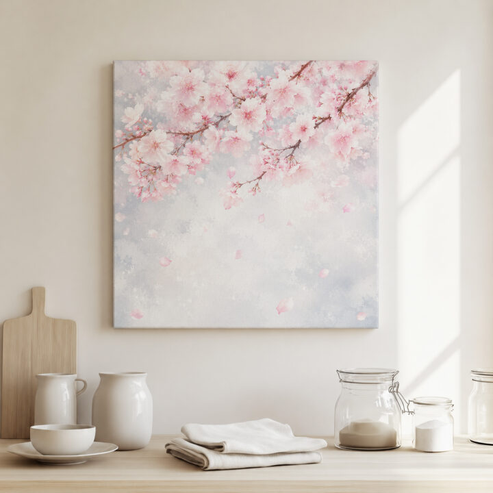 Leinwandbild Rosa Kirschblüten im Nebel