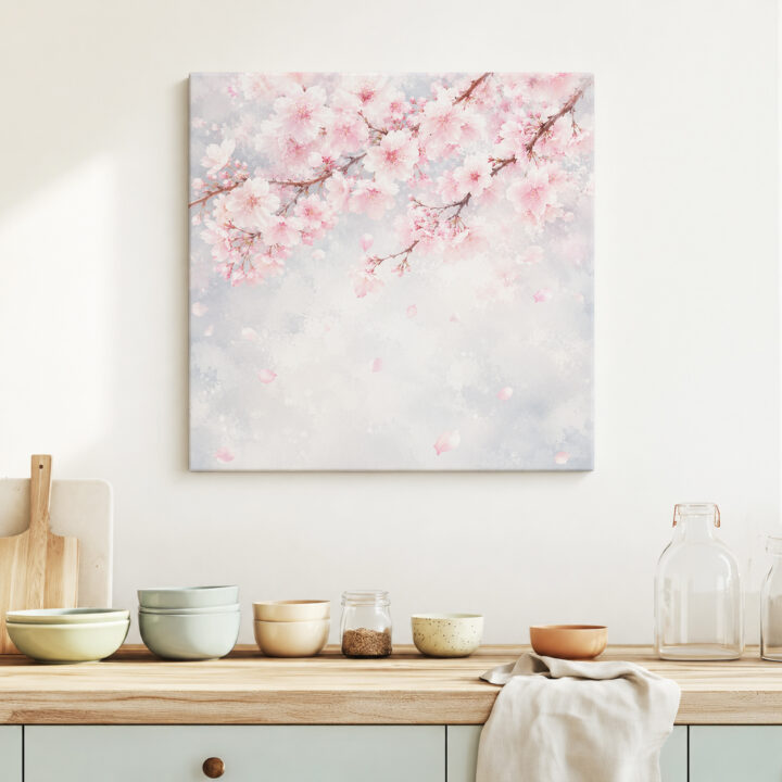 Leinwandbild Rosa Kirschblüten im Nebel