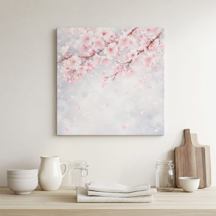 Leinwandbild Rosa Kirschblüten im Nebel