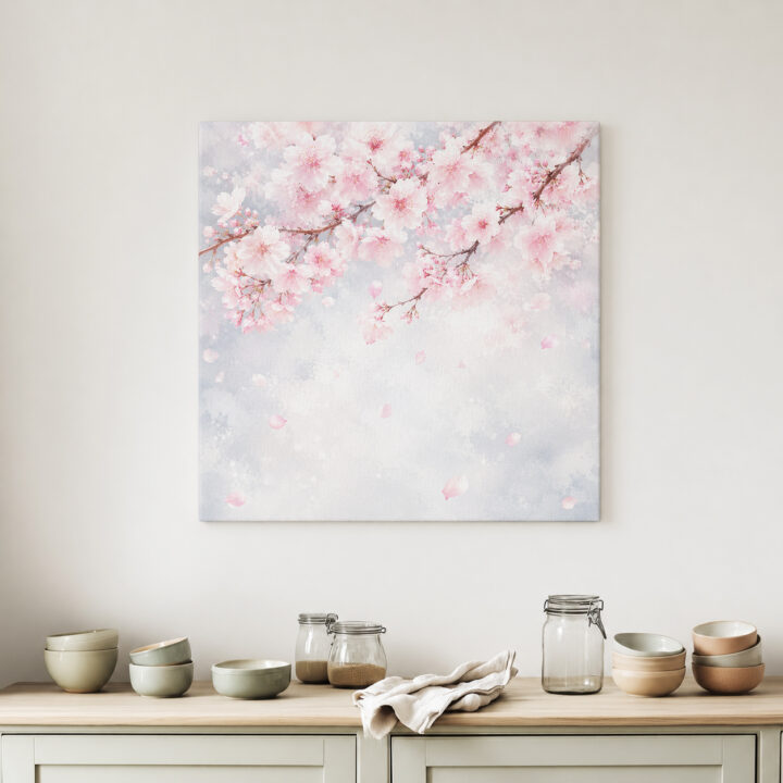 Canvas print Pink Cherry Blossoms in Mist