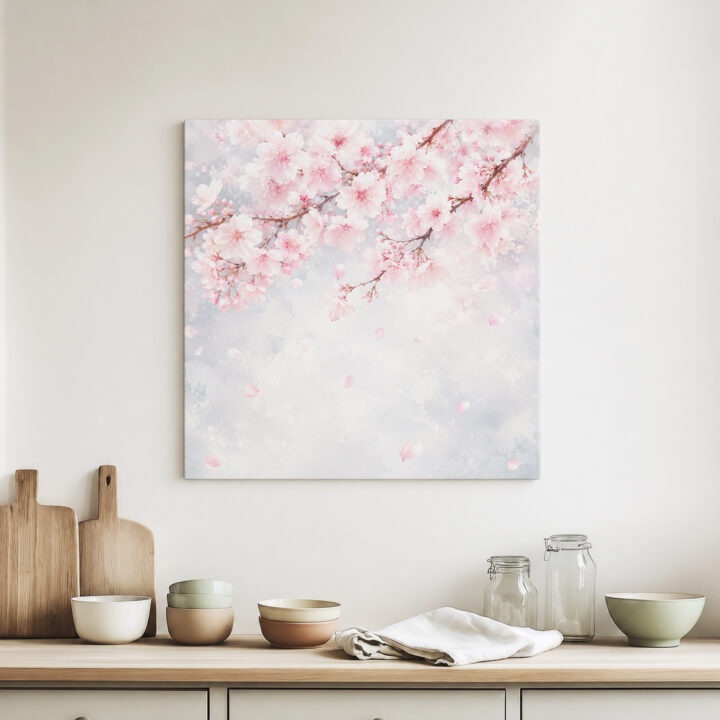 Leinwandbild Rosa Kirschblüten im Nebel