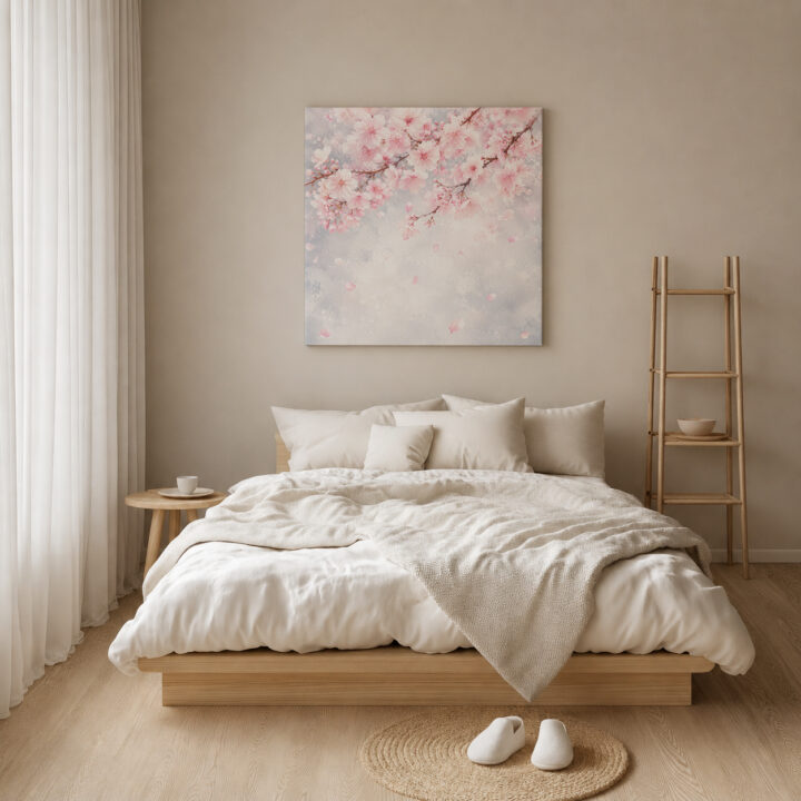 Leinwandbild Rosa Kirschblüten im Nebel