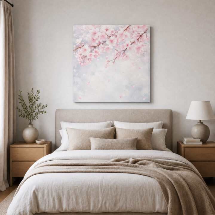 Leinwandbild Rosa Kirschblüten im Nebel