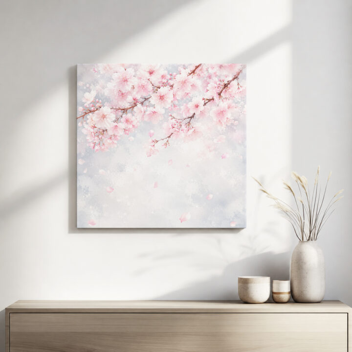Leinwandbild Rosa Kirschblüten im Nebel