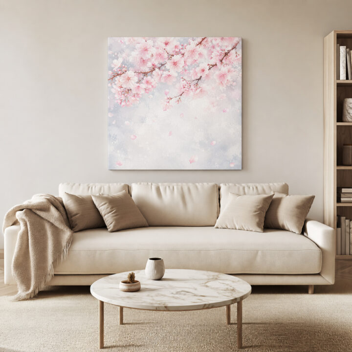 Leinwandbild Rosa Kirschblüten im Nebel