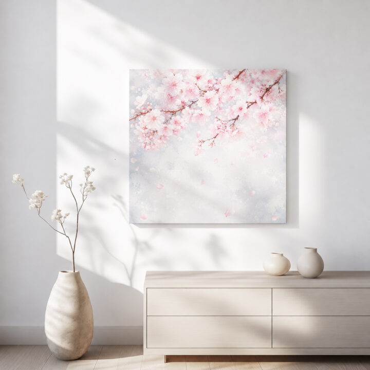 Leinwandbild Rosa Kirschblüten im Nebel