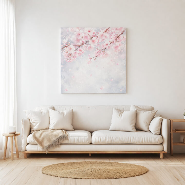 Leinwandbild Rosa Kirschblüten im Nebel