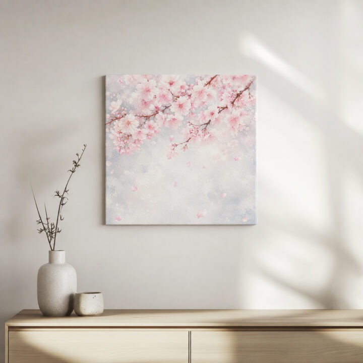 Leinwandbild Rosa Kirschblüten im Nebel