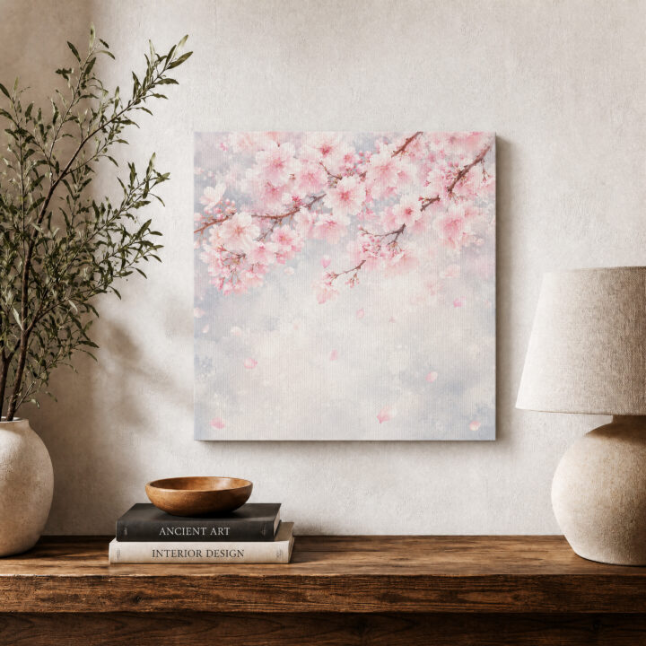 Leinwandbild Rosa Kirschblüten im Nebel