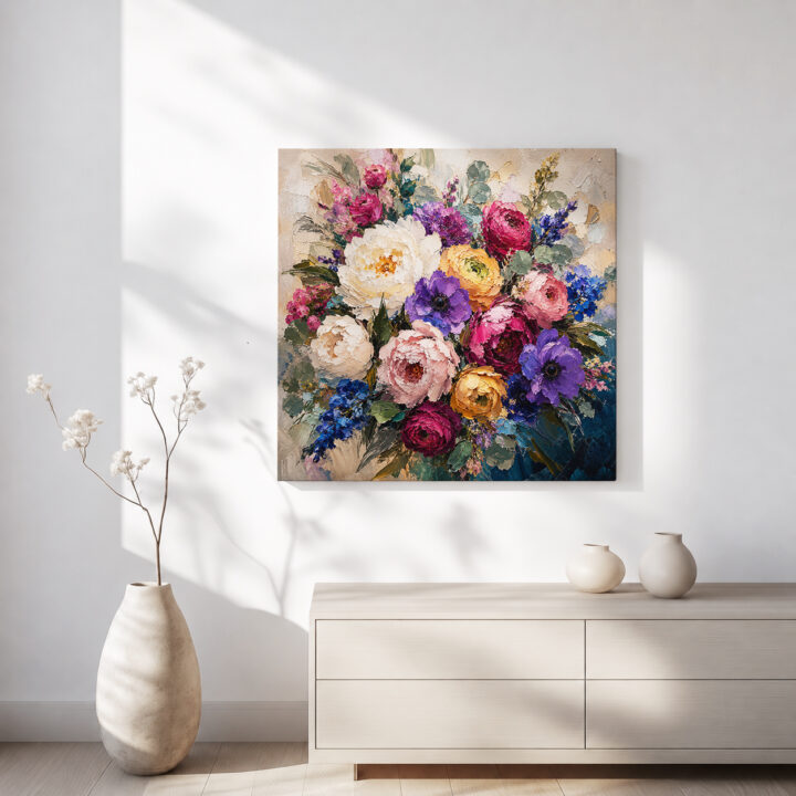 Leinwandbild Expressiver bunter Blumenstrauß