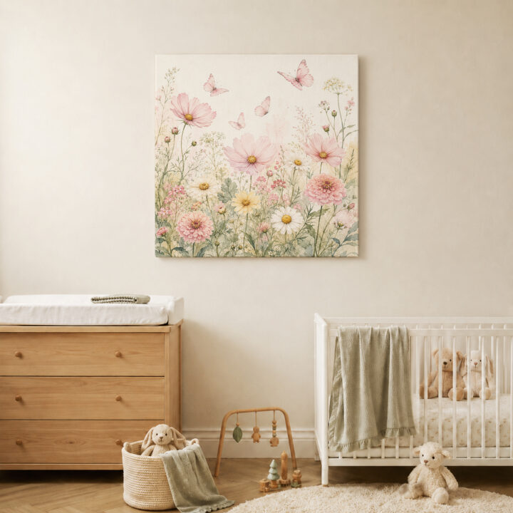 Leinwandbild Wildblumen und Schmetterlinge