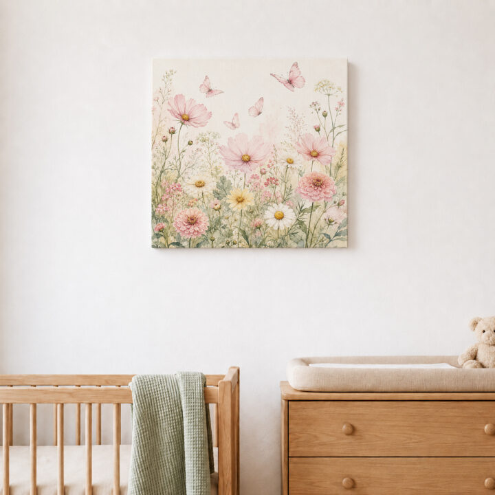 Leinwandbild Wildblumen und Schmetterlinge