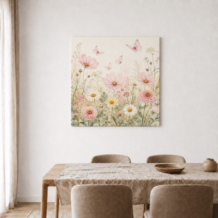 Leinwandbild Wildblumen und Schmetterlinge