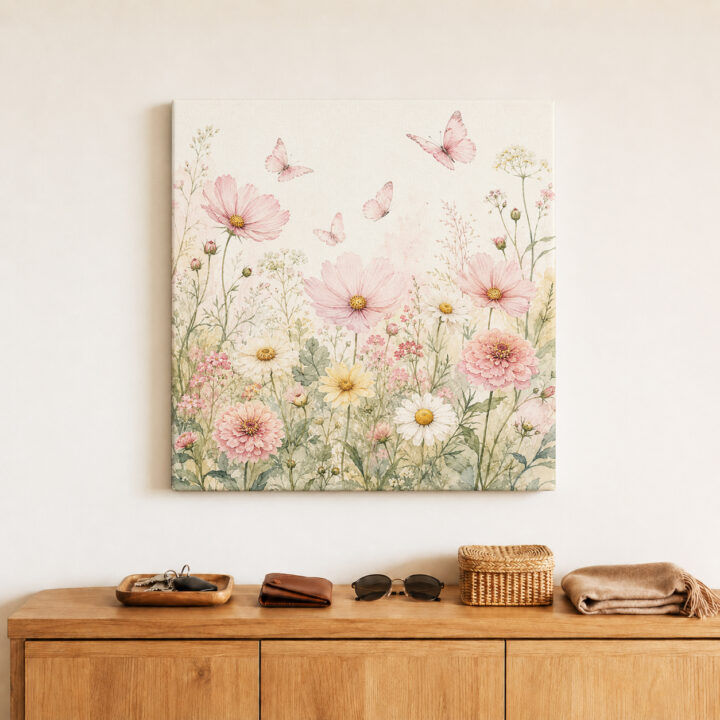 Leinwandbild Wildblumen und Schmetterlinge